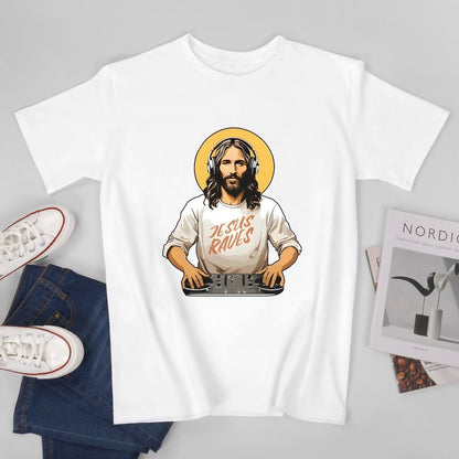 Inkmay Casual  Cotton T-shirt Jesus Wears Headphones And Tshirt Unisex T-shirtSport Modern T-Shirt