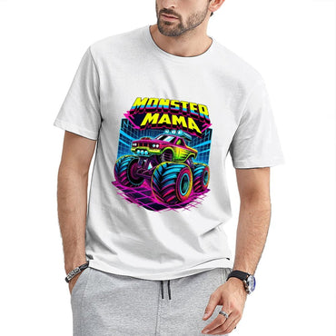 Inkmay Casual Cotton T-shirt Monster Mama Truck With Neon Wheels Unisex T-shirtYearRound ClassicSeries T-Shirt