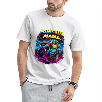 Inkmay Casual Cotton T-shirt Monster Mama Truck With Neon Wheels Unisex T-shirtYearRound ClassicSeries T-Shirt