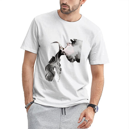 Inkmay Casual Cotton T-shirt Abstract Woman With Smoke Surrounding Her Unisex T-shirtShrink-Resistant Edition T-Shirt