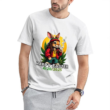 Inkmay Casual  Cotton T-shirt Happy Easter Bunny Smoking Weed Art Unisex T-shirtClassicFit Active T-Shirt