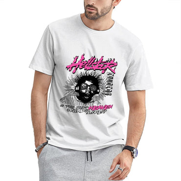 Inkmay Casual Cotton T-shirt Vivid Pink And Black Graphic Design Unisex T-shirtCrew Neck CityStyle T-Shirt