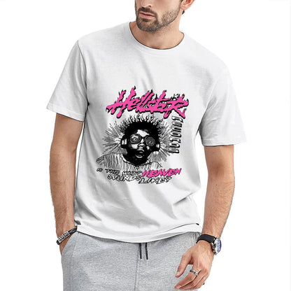 Inkmay Casual Cotton T-shirt Vivid Pink And Black Graphic Design Unisex T-shirtCrew Neck CityStyle T-Shirt