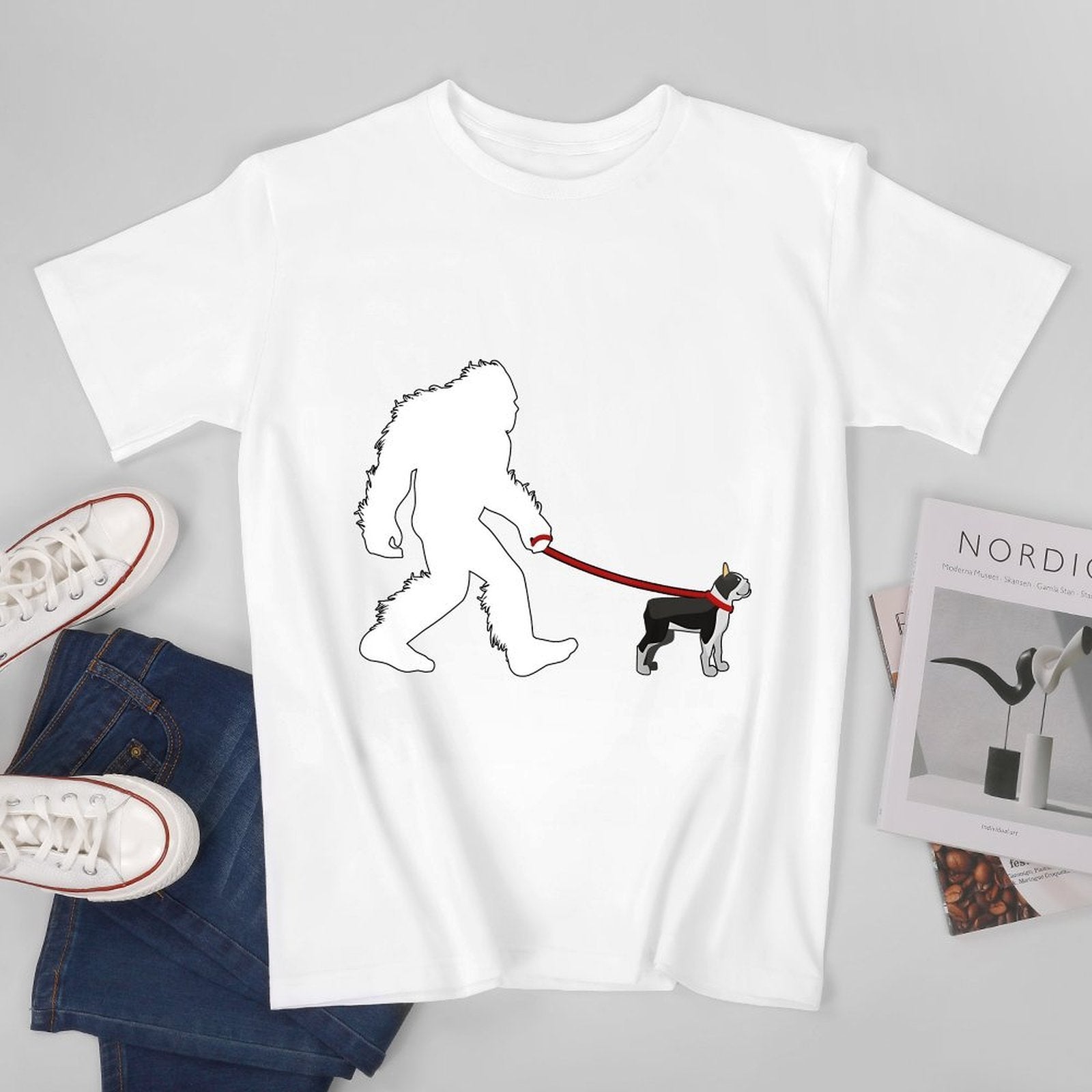 Inkmay Casual  Cotton T-shirt Cute French Bulldog Lying Down Playfully Unisex T-shirtPrinted Soft T-Shirt
