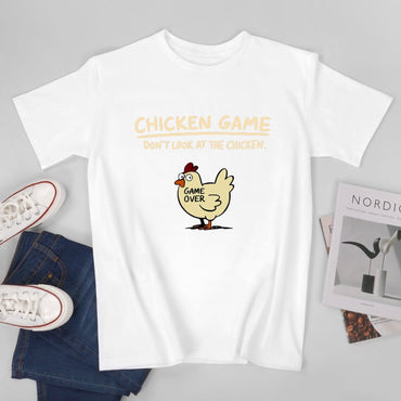 Inkmay Casual  Cotton T-shirt Chicken Game Over On Black Background Unisex T-shirtUrban Signature T-Shirt