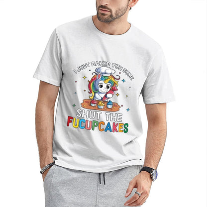 Inkmay Casual Cotton T-shirt Cute Unicorn Baking Cupcakes On Table Unisex T-shirtLong Lasting Performance T-Shirt