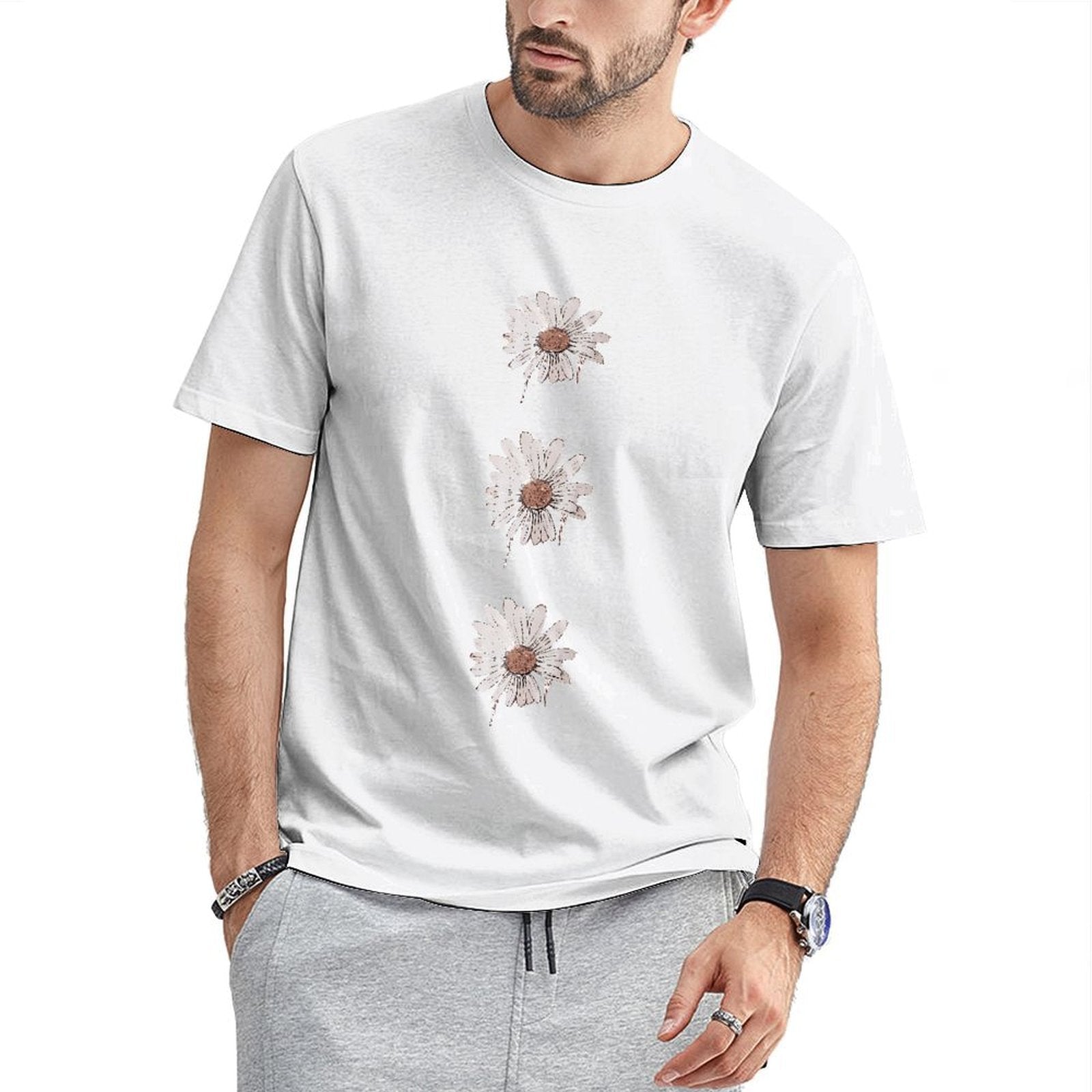Inkmay Casual Cotton T-shirt Three White Daisies With Brown Centers Unisex T-shirtRelaxFit Essential T-Shirt