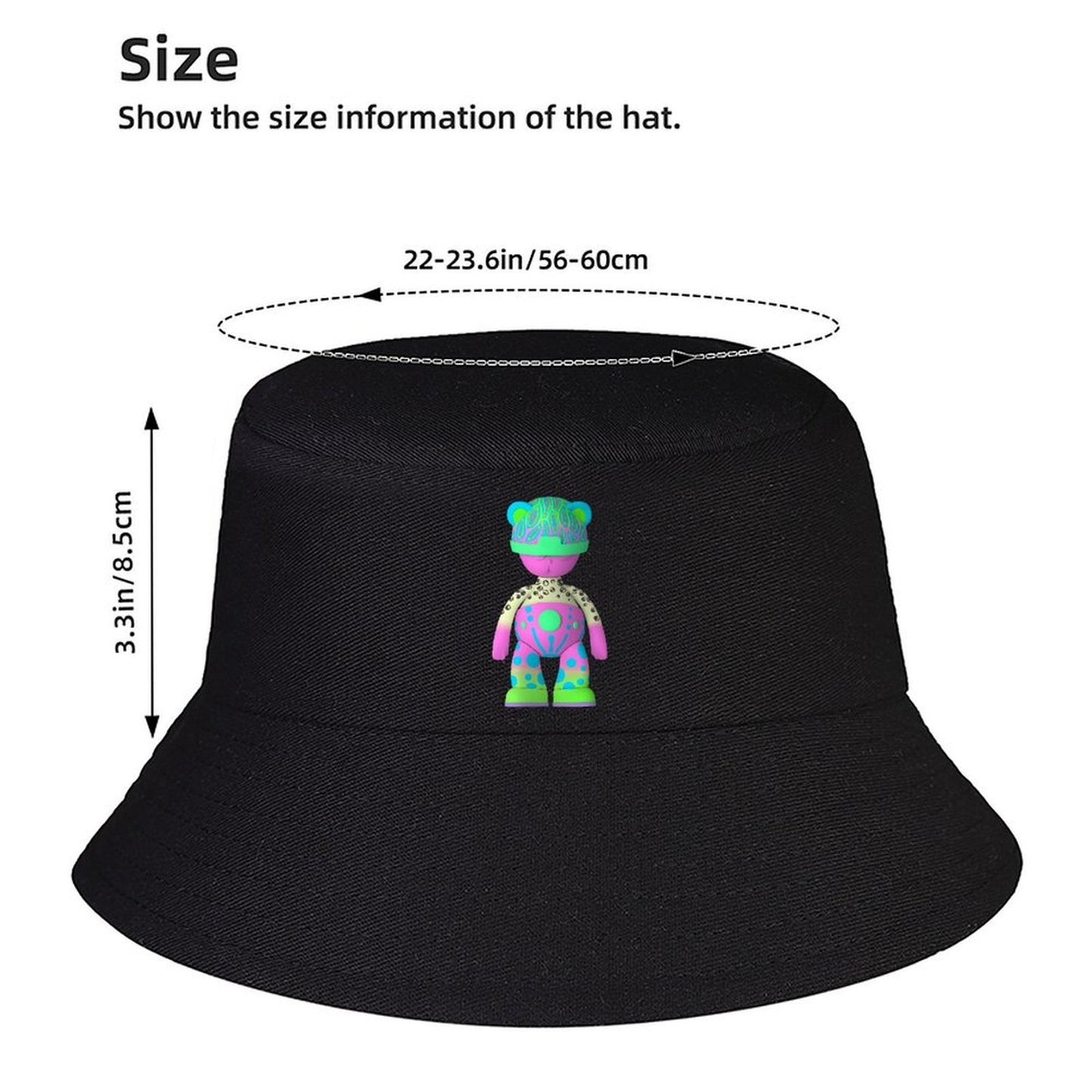 Lightweight Black Bucket Hat with Street Print