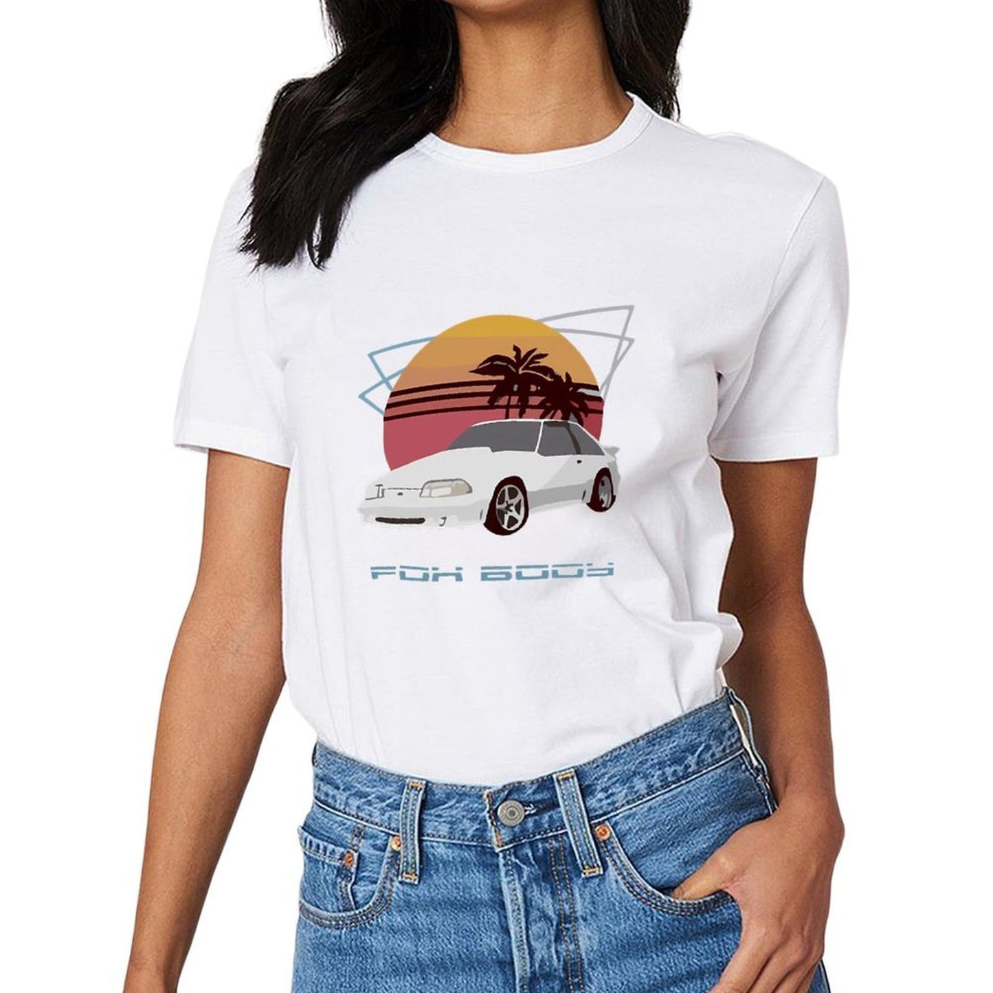 Inkmay Casual Cotton T-shirt Car Sunset Palm Trees Beach Scene Unisex T-shirtFresh Indoor T-Shirt