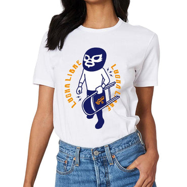 Inkmay Casual Cotton T-shirt Lucha Libre Mask With Guitar Design Unisex T-shirtActiveStyle Solid T-Shirt