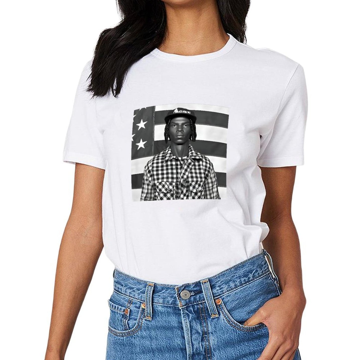 Inkmay Casual Cotton T-shirt Black And White Checkered Pattern Shirt Unisex T-shirt