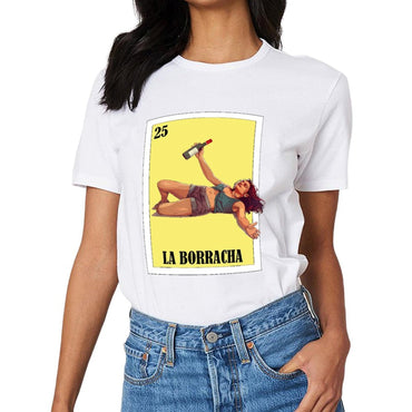 Inkmay Casual  Cotton T-shirt The Drunk Woman Holding Wine Bottle Unisex T-shirt