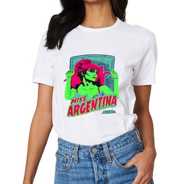 Inkmay Casual Cotton T-shirt Miss Argentina Bright Green Pink Art Unisex T-shirtEssentialFit Printing T-Shirt