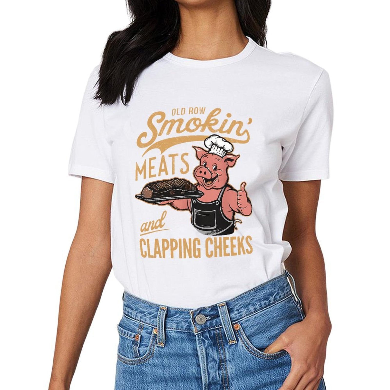 Inkmay Casual Cotton T-shirt Pig Holding Platter With Meat Dish Unisex T-shirtClean Fresh T-Shirt