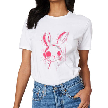 Inkmay Casual Cotton T-shirt Stylish Pink Rabbit Face Art Print Unisex T-shirtSlim Fit Premium Finish T-Shirt