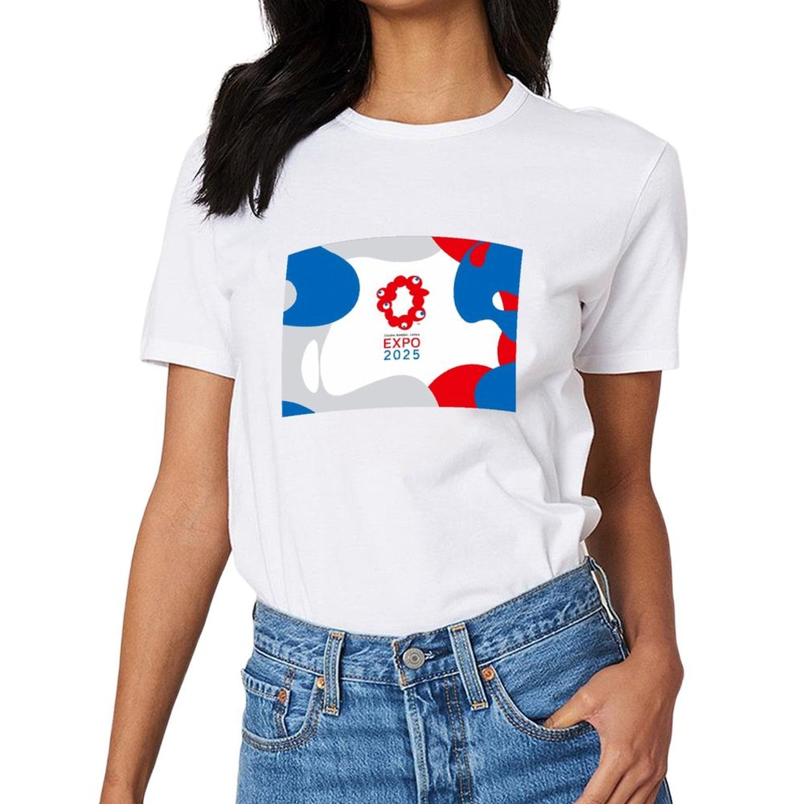 Inkmay Casual Cotton T-shirt Abstract Design With Red Blue Shapes Unisex T-shirtColorfast Heavyweight T-Shirt