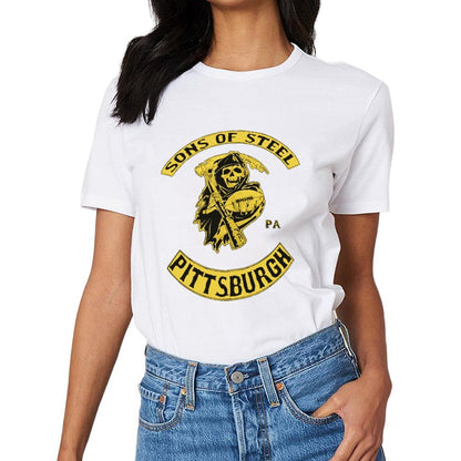Inkmay Casual  Cotton T-shirt Pittsburgh Sons Of Steel Football Design Unisex T-shirtClean Edges SoftFeel T-Shirt