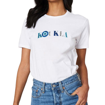 Inkmay Casual Cotton T-shirt Koukla Pattern Prints With Blue Accents Unisex T-shirtCleanCut Signature T-Shirt