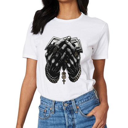Inkmay Casual Cotton T-shirt Money Hands Rope Chain Dollar Cross Unisex T-shirtSoft SoftTouch T-Shirt