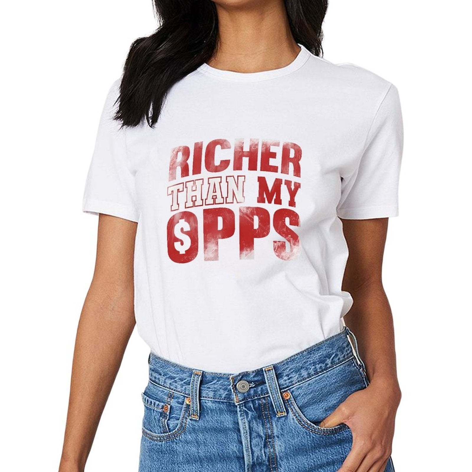 Inkmay Casual Cotton T-shirt Richer Than My Sprs Pattern Print Unisex T-shirtStreet EssentialFit T-Shirt