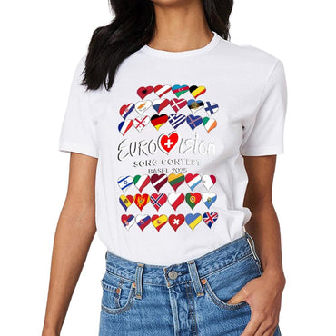 Inkmay Casual  Cotton T-shirt Eurovision Song Contest Flags Heart Design Unisex T-shirtActiveLine Eco / Sustainable T-Shirt
