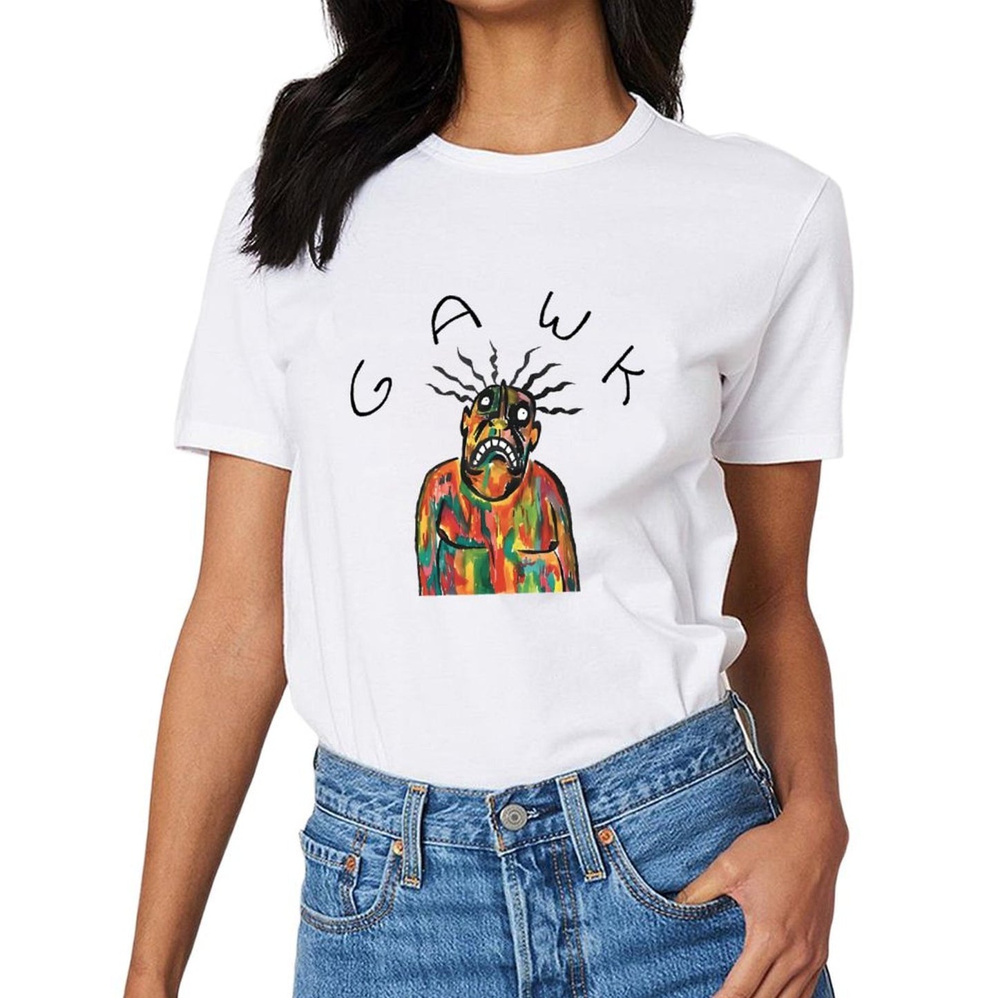 Inkmay Casual Cotton T-shirt Colorful Abstract Art With Bold Lines Unisex T-shirtSimple Lightweight T-Shirt