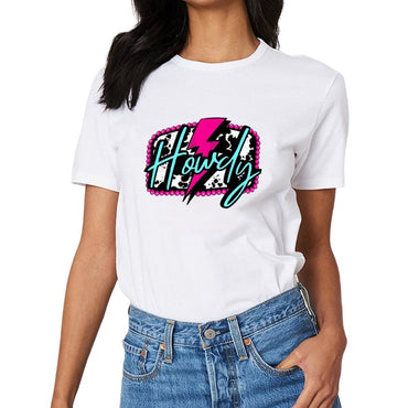 Inkmay Casual  Cotton T-shirt Howdy With Pink And Teal Splashes Unisex T-shirtClassic Bold T-Shirt