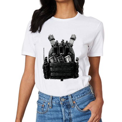 Inkmay Casual Cotton T-shirt Tactical Vest With Various Pouches Attached Unisex T-shirtSolid Sleek T-Shirt