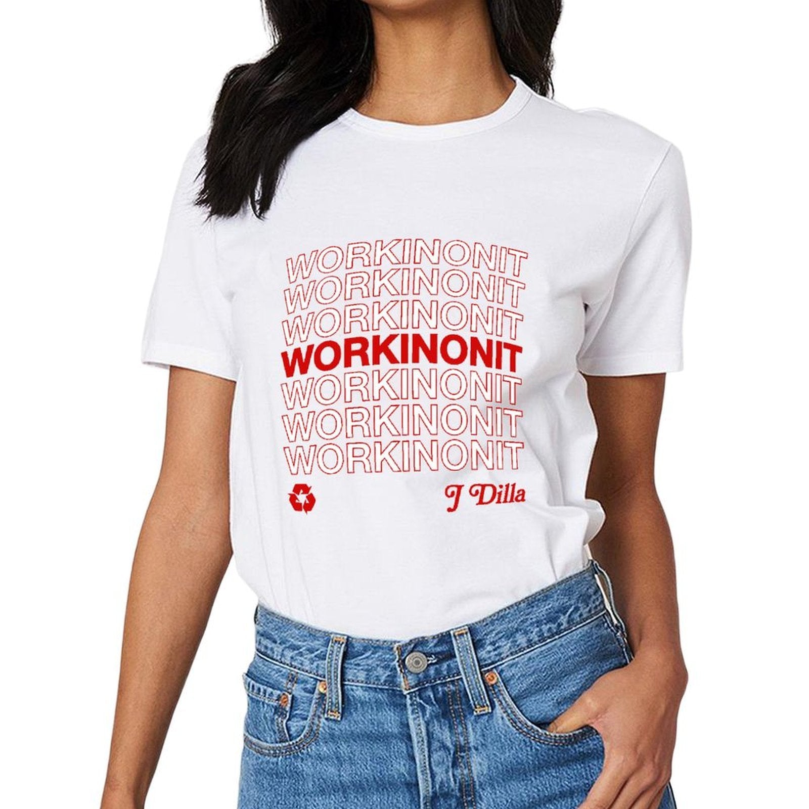 Inkmay Casual Cotton T-shirt Workinonit Pattern Printed On Red Unisex T-shirtRelaxed ClassicLine T-Shirt