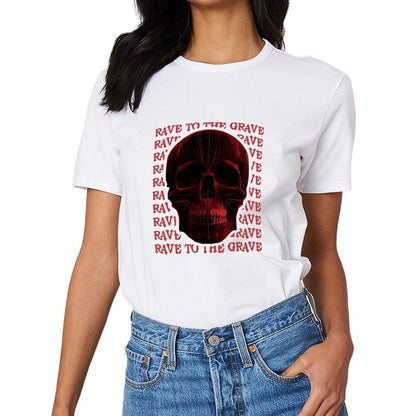 Inkmay Casual Cotton T-shirt Red Skull Pattern Print Art Design Unisex T-shirtSeries ComfortSeries T-Shirt