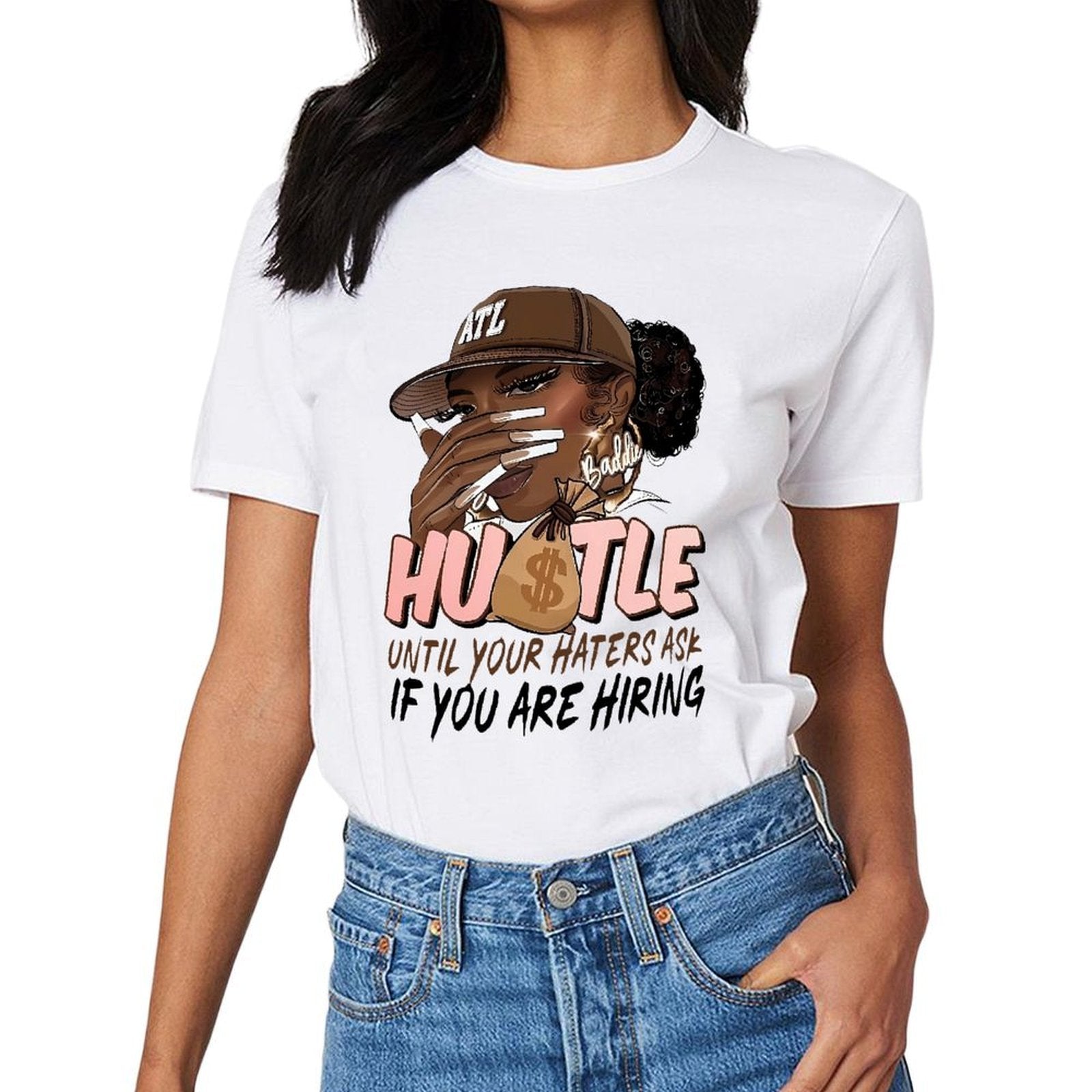 Inkmay Casual Cotton T-shirt Atlanta Hustle Artwork With Moneybag Unisex T-shirtModernFit RelaxFit T-Shirt
