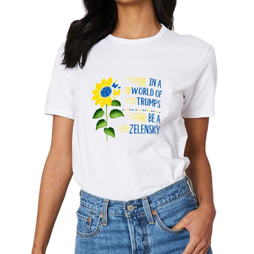 Inkmay Casual  Cotton T-shirt Yellow And Blue Abstract Plant Design Unisex T-shirtTrueComfort Solid T-Shirt