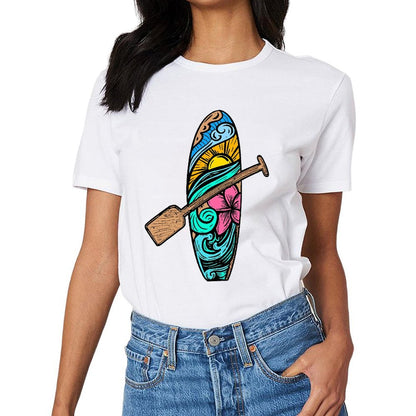 Inkmay Casual Cotton T-shirt Surfboard With Colorful Waves And Unisex T-shirtRelaxed Refined T-Shirt