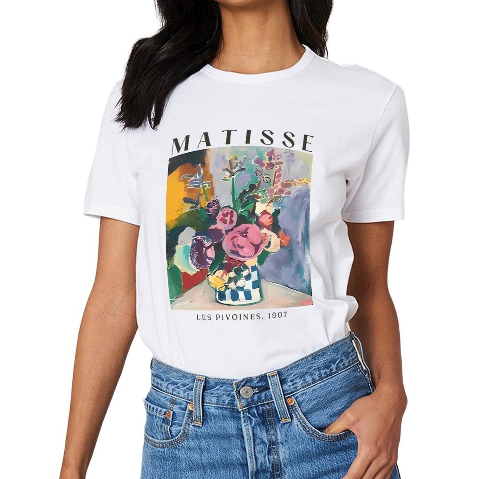 Inkmay Casual Cotton T-shirt Abstract Floral Art With Bold Colors Unisex T-shirtBreathable Bold T-Shirt