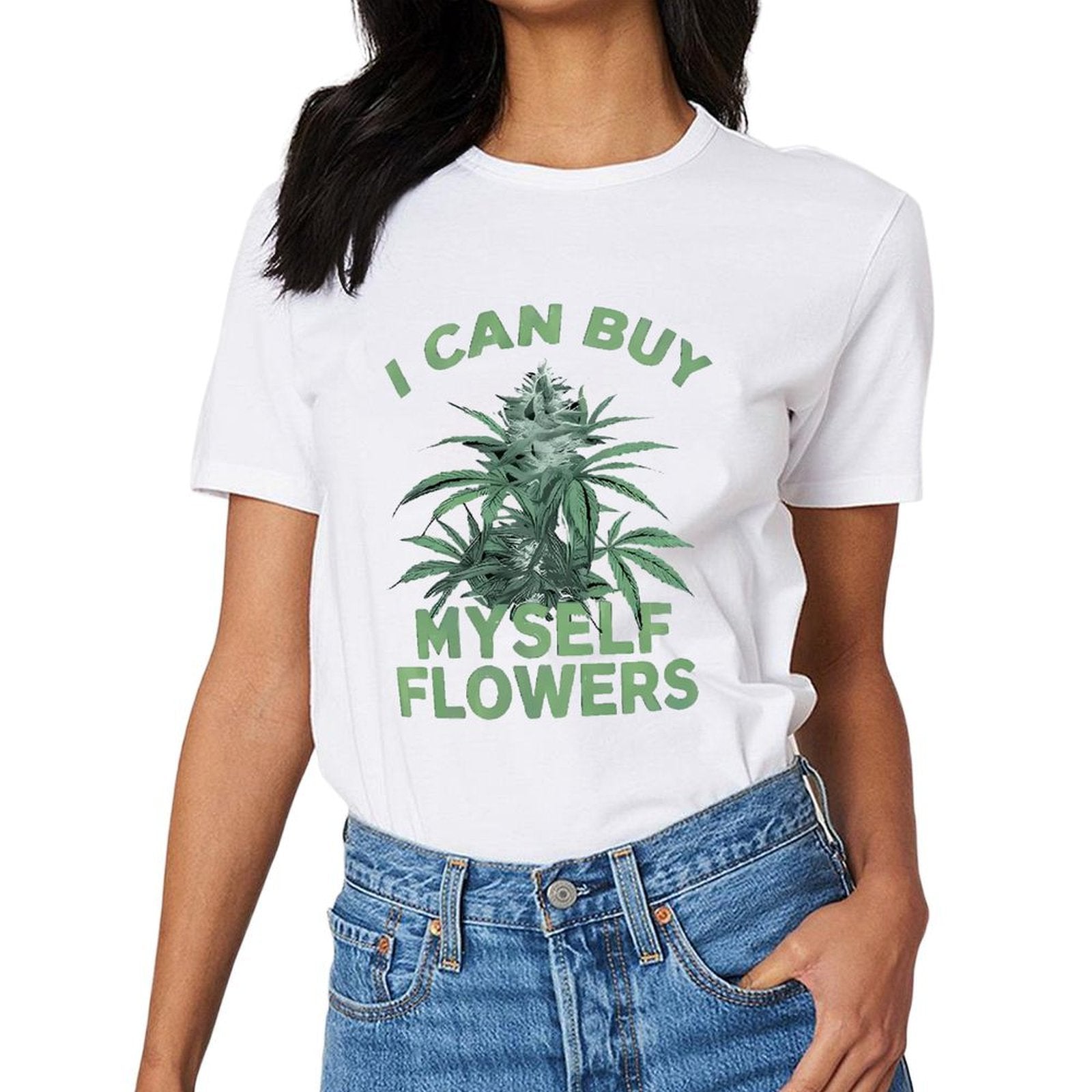 Inkmay Casual  Cotton T-shirt Cannabis Plant With Text Overlay Design Unisex T-shirtRelaxed Fit Fade-Resistant T-Shirt