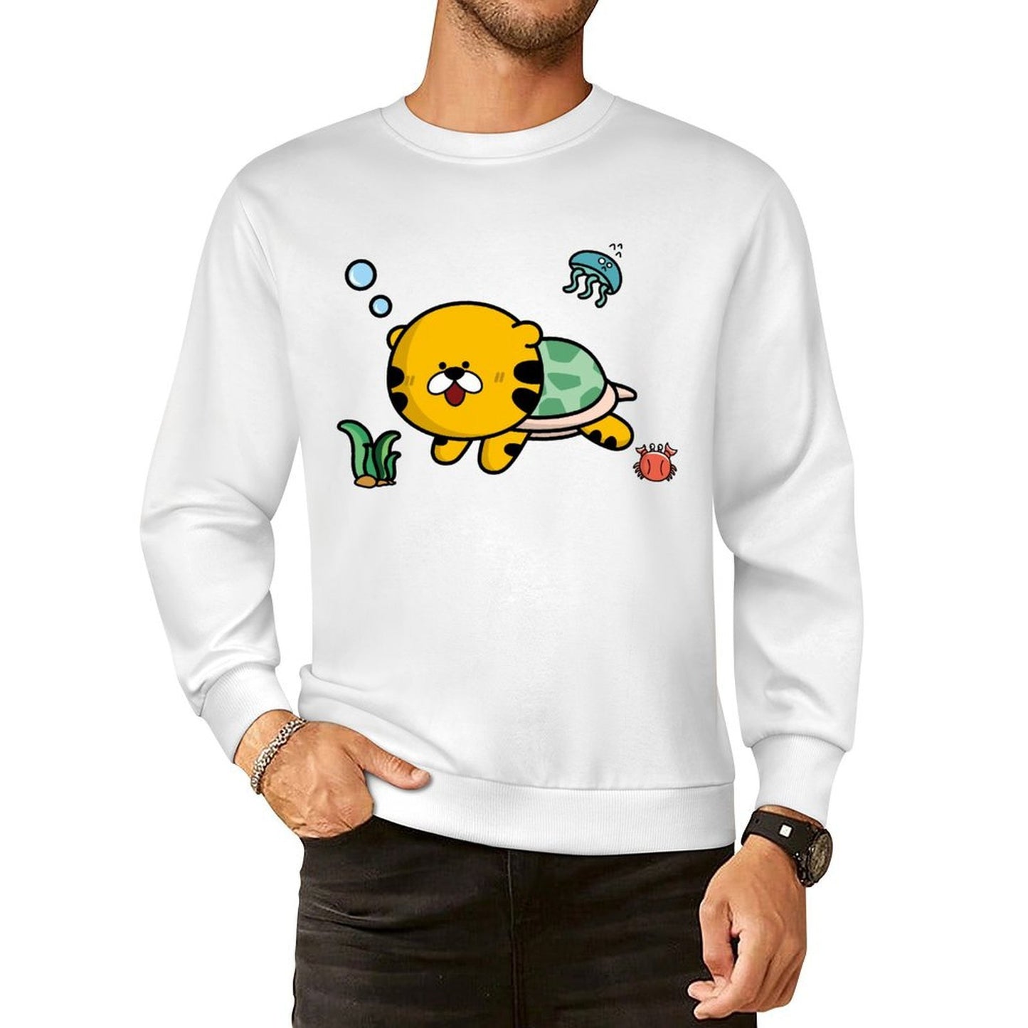Front Patterned Long Sleeve TopCrisp Print Simple
