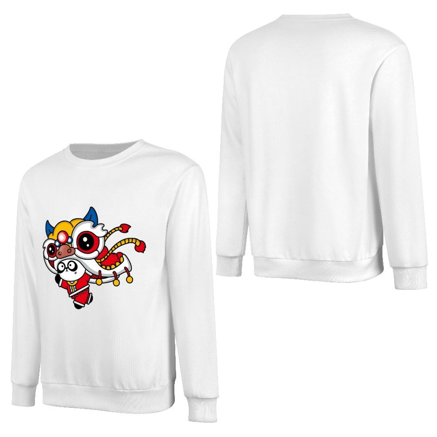 Front Patterned Long Sleeve TopFade-Resistant Crewneck