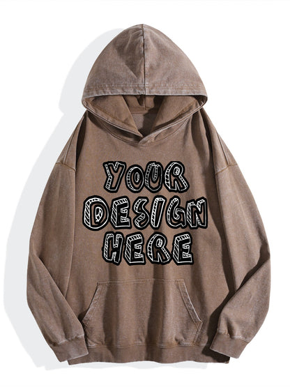 Washed Vintage Hoodie Without Drawstring - Coffee Brown