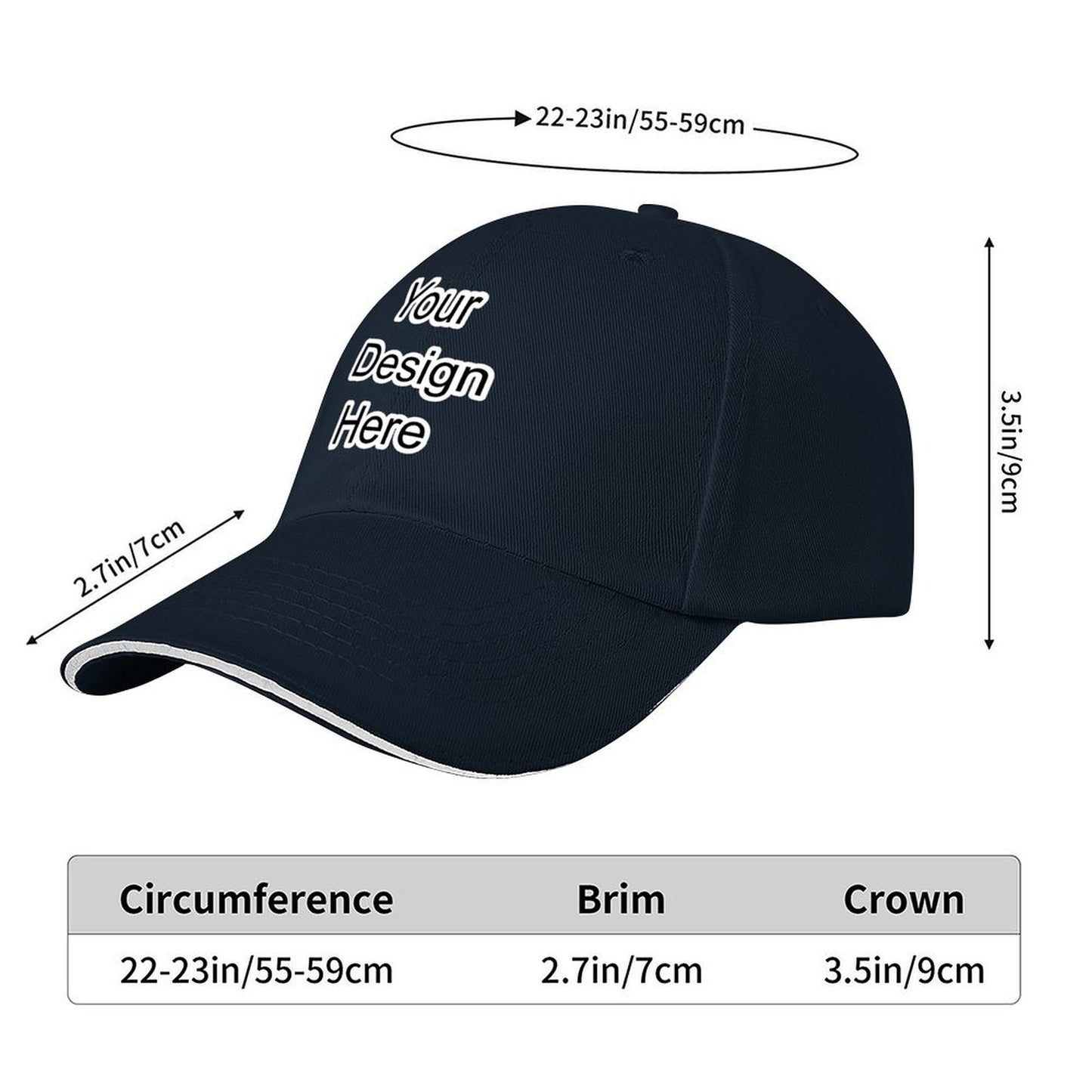 Custom dark navy blue sandwich baseball cap