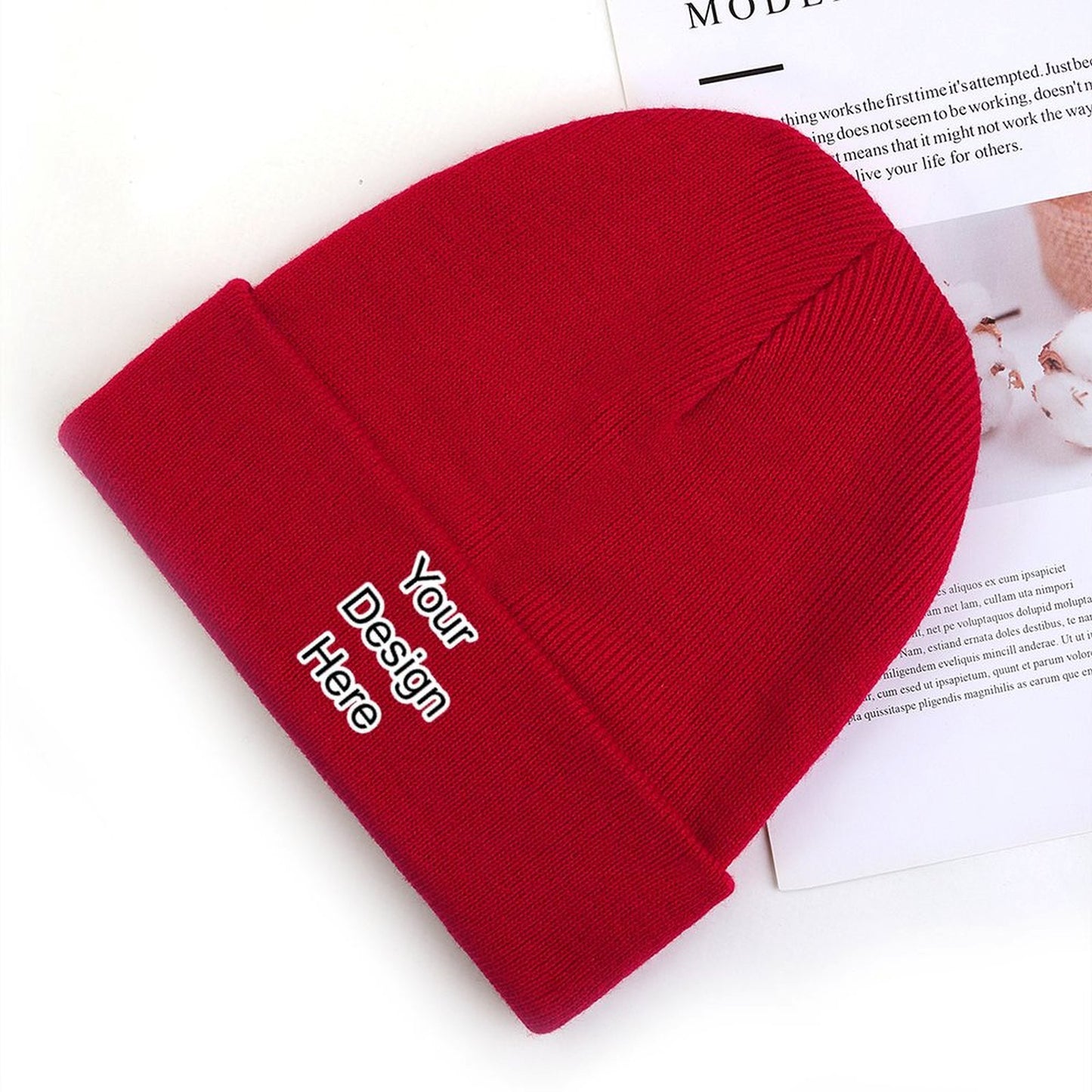 Custom red knitted hat