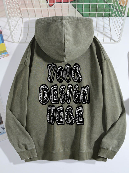 Washed Vintage Hoodie Without Drawstring - Teal back view.