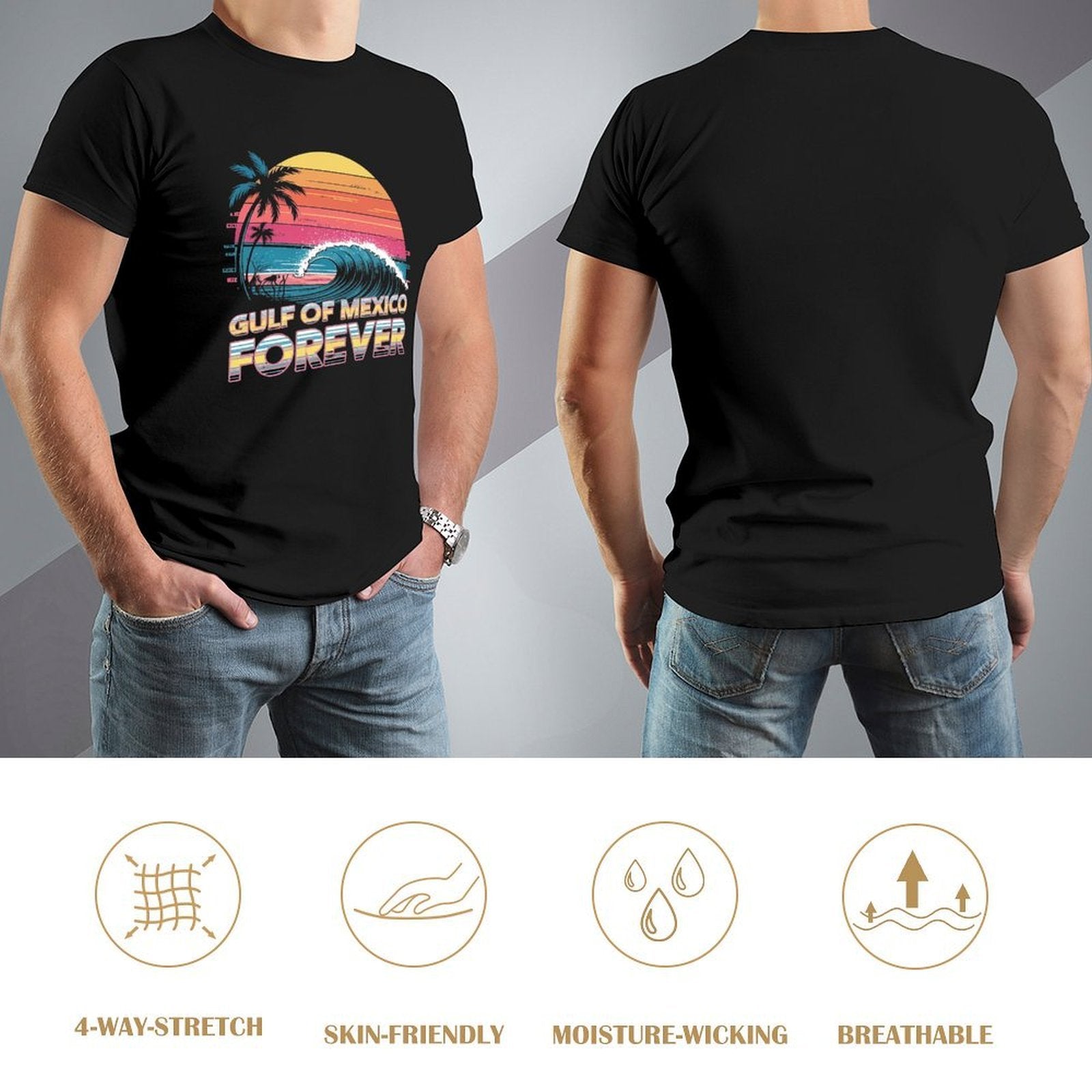 Inkmay Casual  Cotton T-shirt Gulf Of Mexico Forever Pattern Print Unisex T-shirtEasy-Care Lightweight T-Shirt
