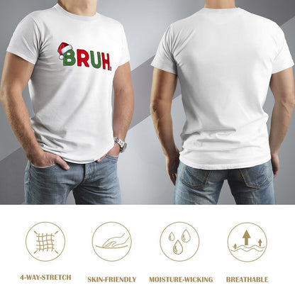 Inkmay Casual  Cotton T-shirt Christmas Themed Bruh Text With Snowflakes Unisex T-shirtFade-Proof Refined T-Shirt