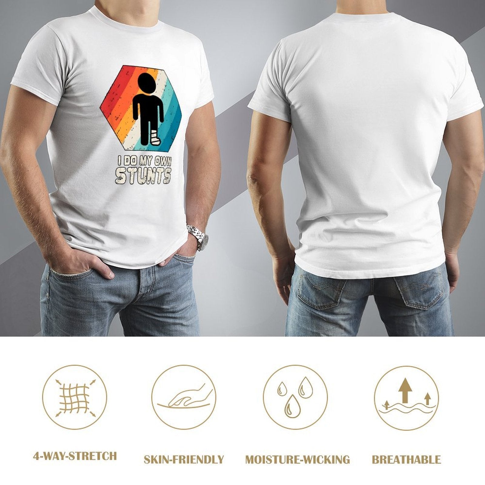 Inkmay Casual  Cotton T-shirt Colorful Hexagon With Silhouette Figure Inside Unisex T-shirtSmooth Sleek T-Shirt