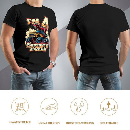 Inkmay Casual  Cotton T-shirt Dinosaur Riding Monster Truck Crushing It Unisex T-shirtClassic SoftWear T-Shirt