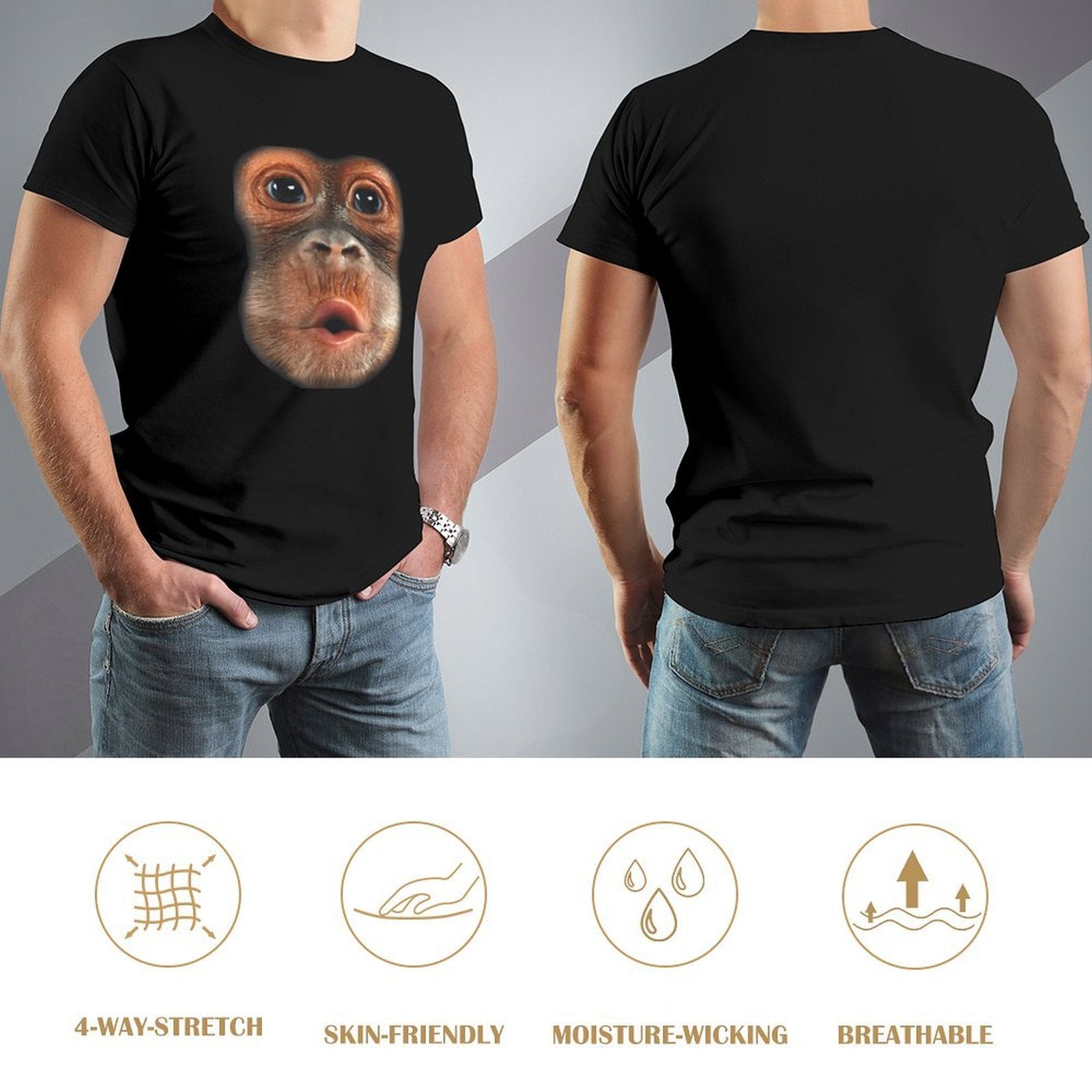 Inkmay Casual  Cotton T-shirt Monkey Face With Open Mouth Unisex T-shirtVibrant Colors StreetStyle T-Shirt