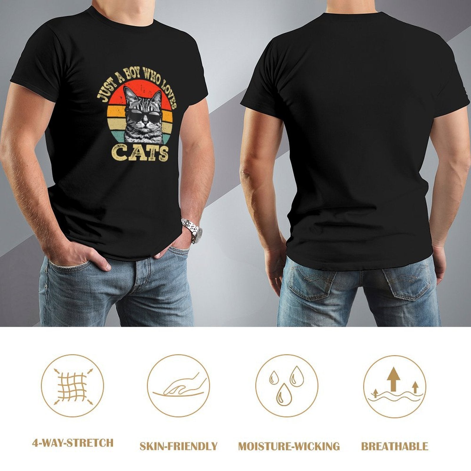 Inkmay Casual  Cotton T-shirt Cool Cat Wearing Sunglasses Art Print Unisex T-shirtEssentialFit Softstyle T-Shirt