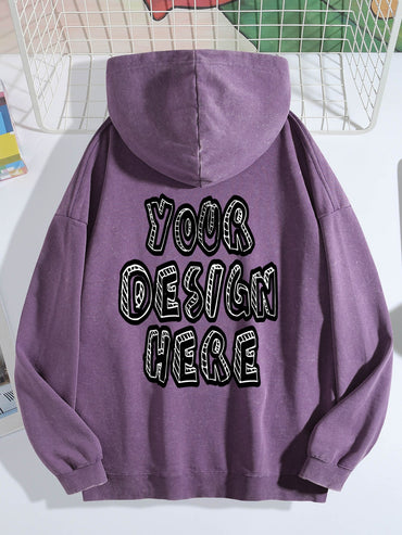 Washed Vintage Hoodie Without Drawstring - Violet back view.