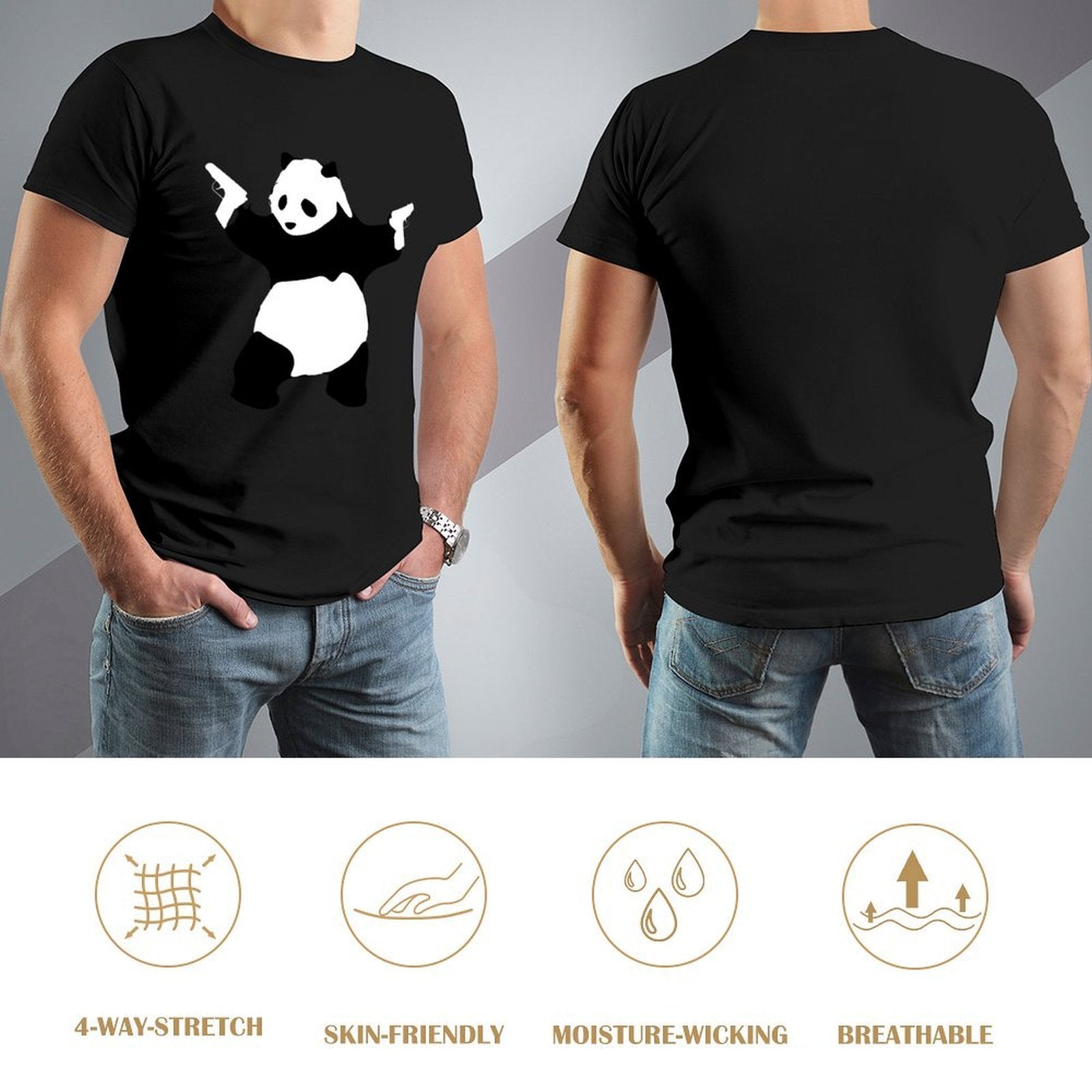 Inkmay Casual  Cotton T-shirt Panda Design On Black Background Unisex T-shirtClassic EverydayTee T-Shirt