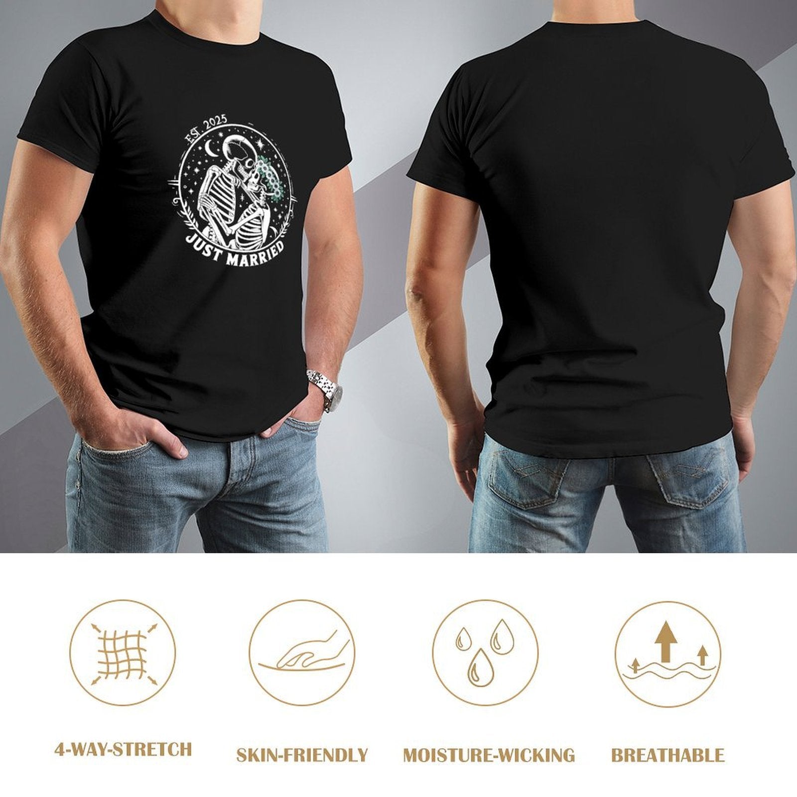 Inkmay Casual  Cotton T-shirt Floral Design With White Flowers Green Unisex T-shirtPerformance PureStyle T-Shirt